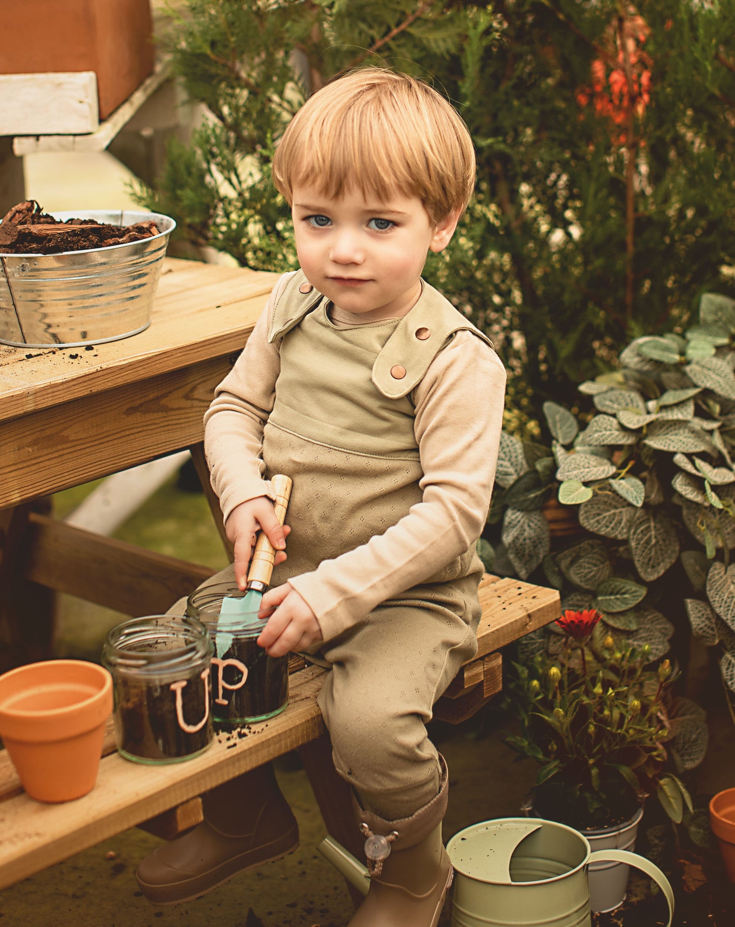 Grow-with-me Jumpsuit. Textured Green